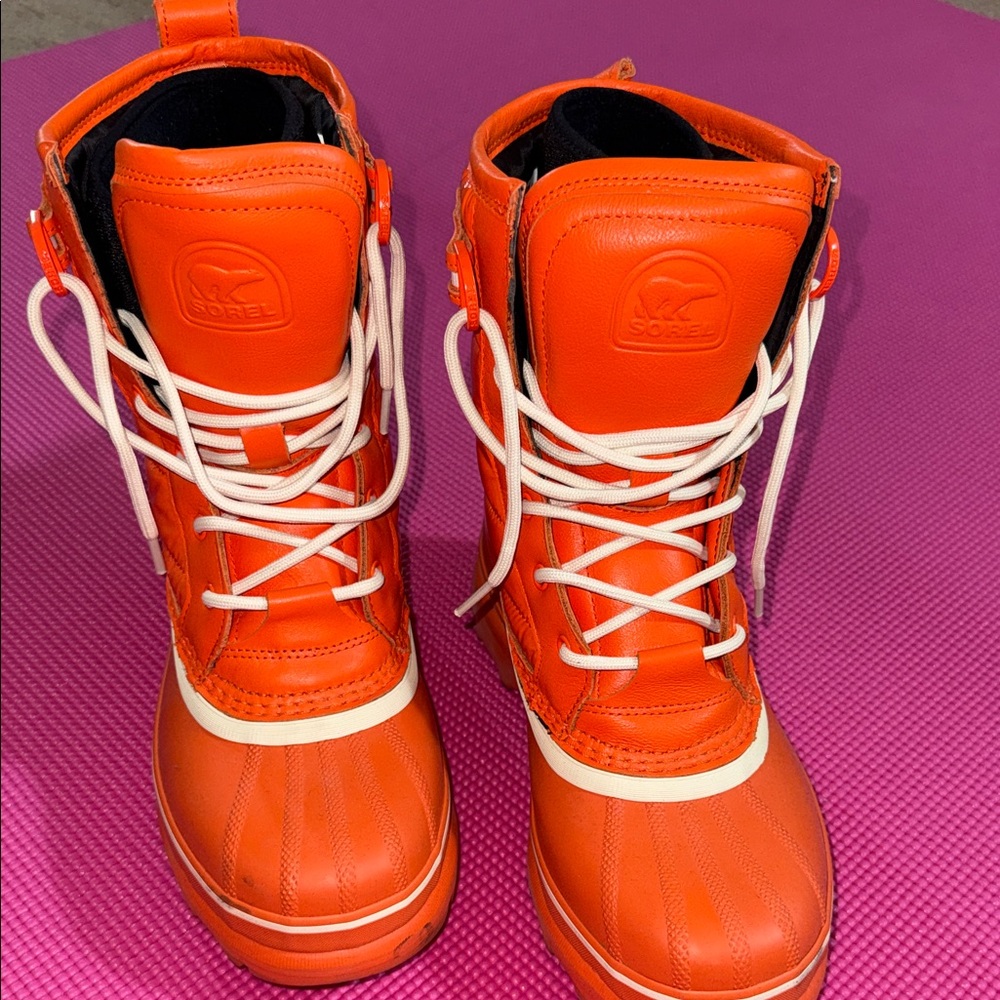 Sorel Orange Snow Boots with White Laces
